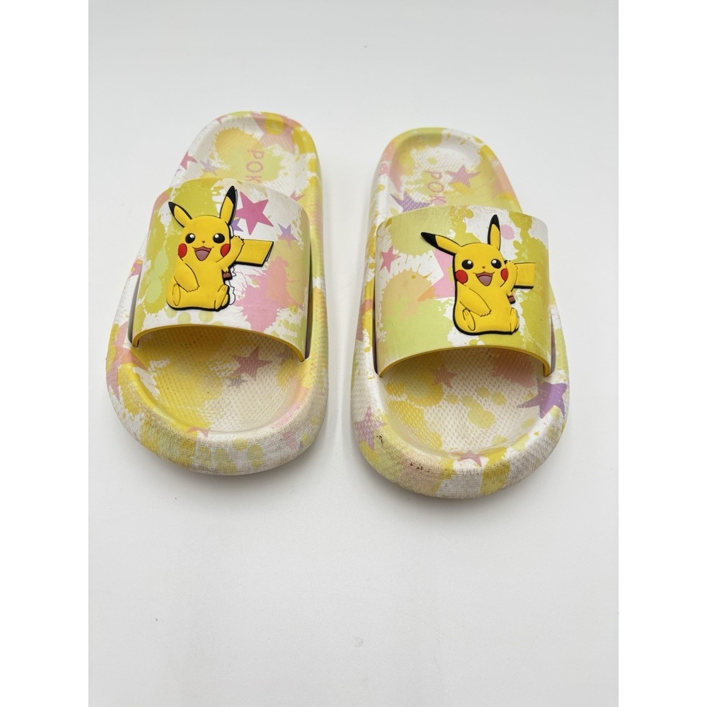 Pokemon Pikachu Kids Slide Sandals Size 6 Yellow Pink Summer Pool Shoes